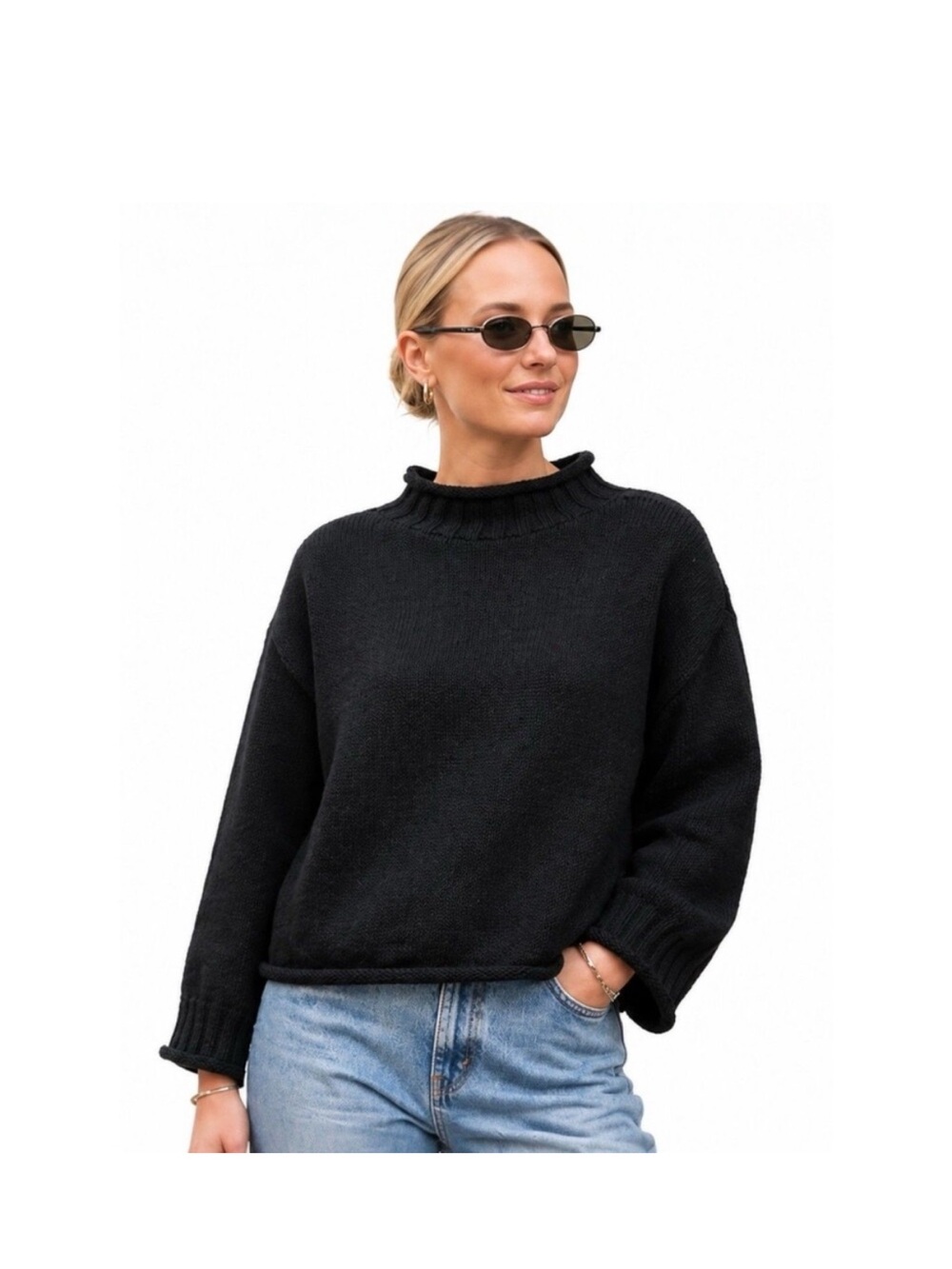 J Crew 2025 Rollneck Sweater Womens XXL Black 100% Cotton